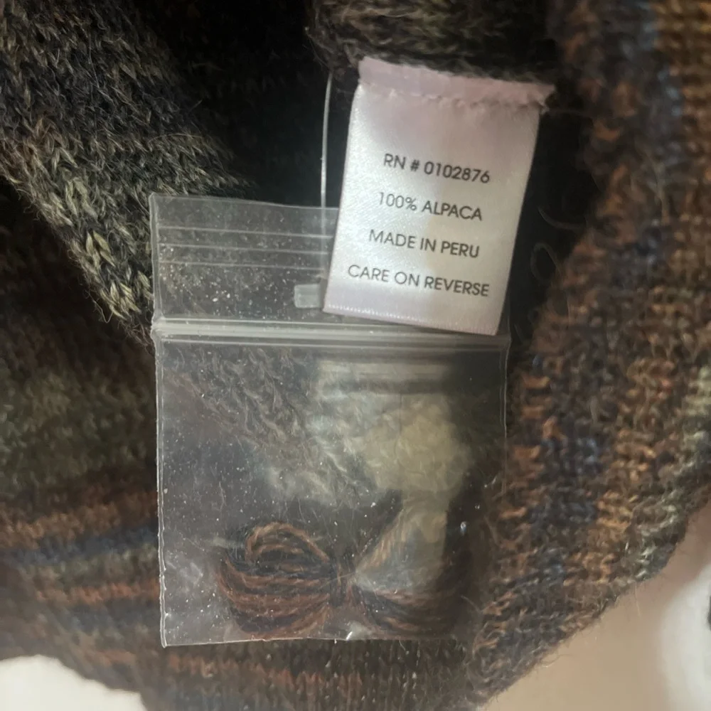 Novica Peruvian Quarter Zip Front 100% Alpaca Traveler Stripe Sweater Med